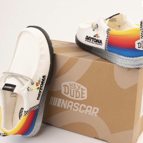 Mens HEYDUDE x Nascar® Wally Daytona® Slip-On Casual Shoe - White / Multicolor - Picture 2 of 8